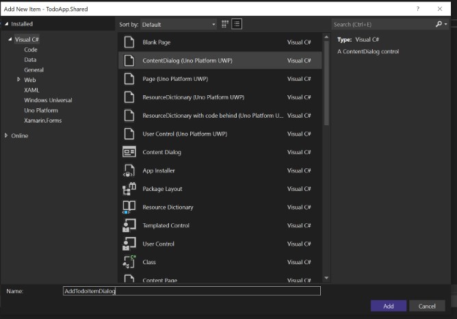 Content Dialog